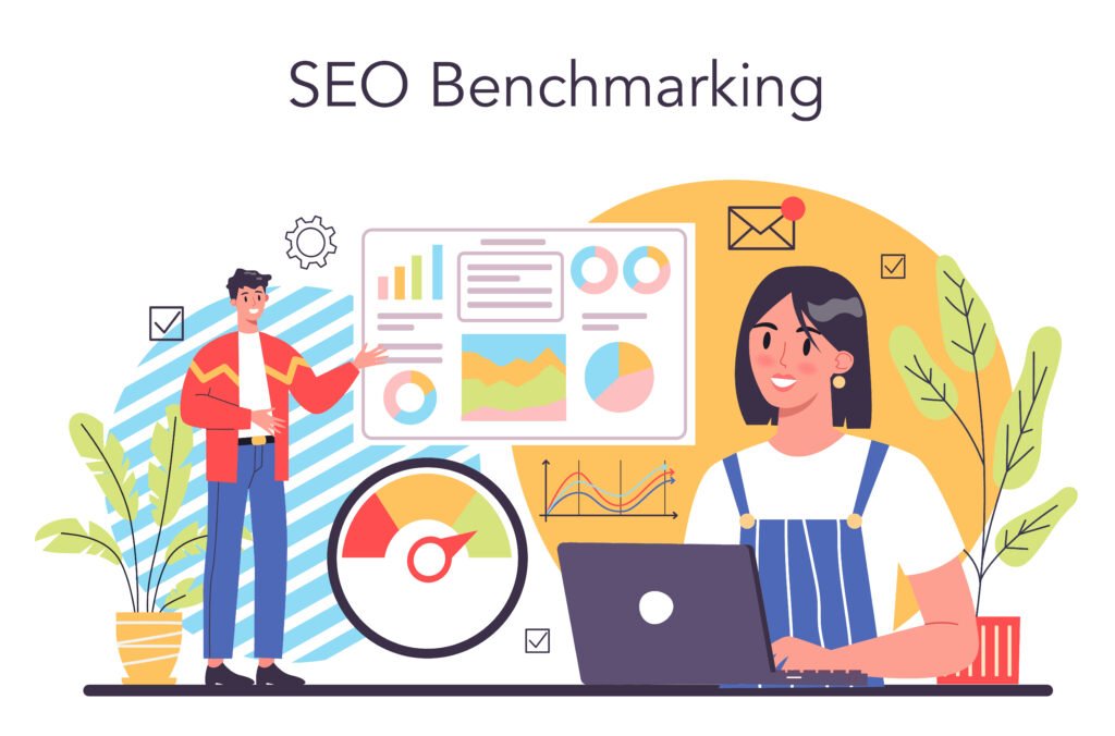 SEO benchmarking concept. Isolated flat vector illustration