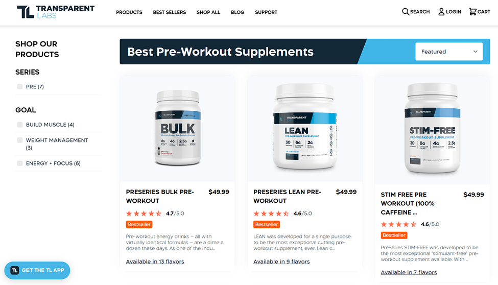 Transparent Labs’ pre-workout supplements