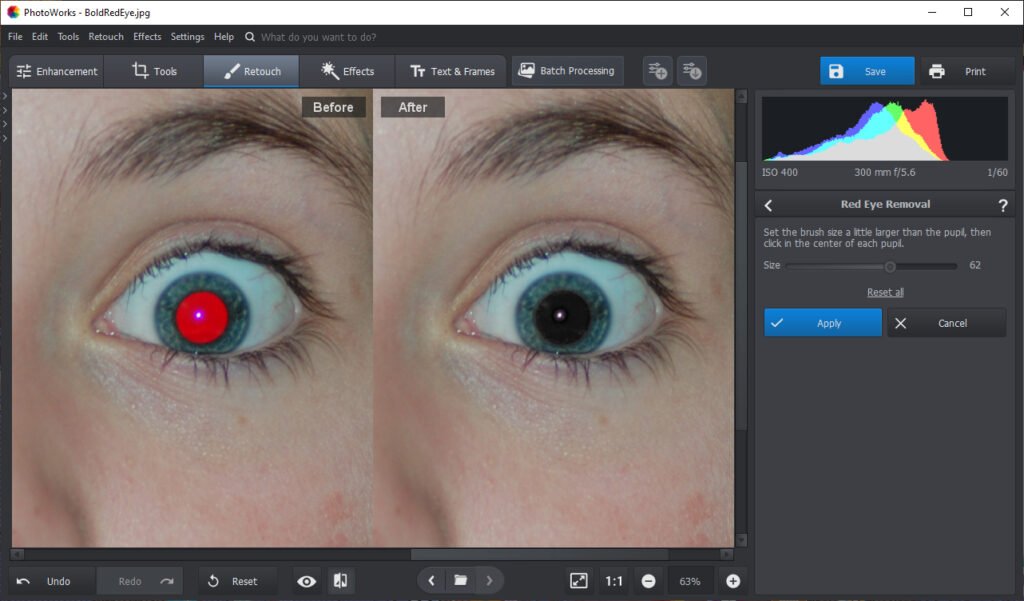 Getting Rid of Red Eyes with PhotoWorks