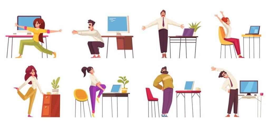 workplace-stretches-cartoo-icons-set-with-people-having-exercises-office-isolated-vector-illustration